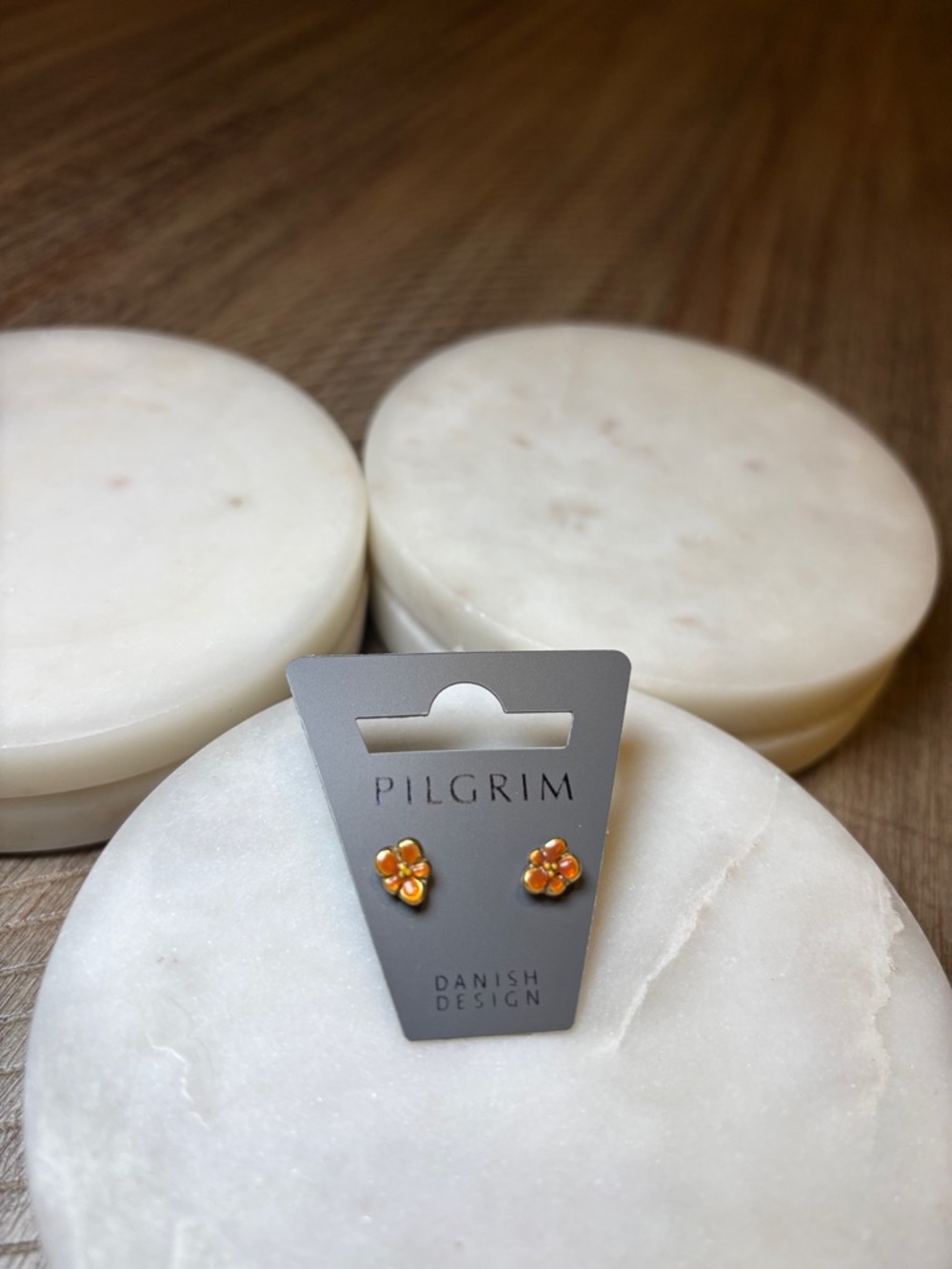 169 Pilgrim Orange Flower Enamel Stud Earrings